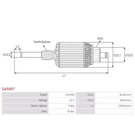 Induit démarreur pour MITSUBISHI M003T66071, M003T66072, M003T66073, M003T67172