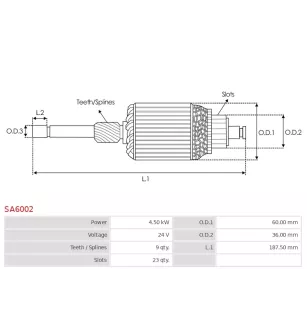 Induit démarreur pour DENSO 0280005891, 0280006010, 0280006012, 028000