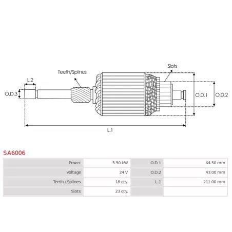 Induit démarreur pour DENSO 2280002470, 2280005000, 2280005001, 2280005052, 2280005610