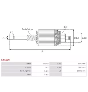 Induit démarreur pour DENSO 2280004960, 2280005120, 2280005121, 228000