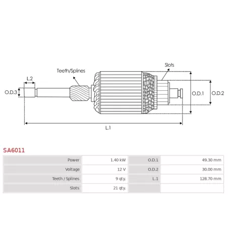 Induit démarreur pour DENSO 1280008323, 1280008350, 1280008360, 1280008400