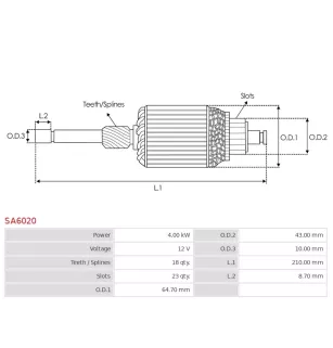 Induit démarreur pour DENSO 1280000491, 1280002470, 1280003361, 128000