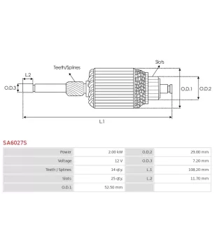 Induit démarreur pour DENSO 4280007033, 4280007040, 4280007931, 428000