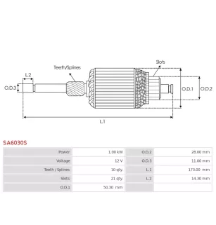 Induit démarreur pour DENSO 2280009250