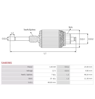 Induit démarreur pour DENSO 4280007200, 4280007210, 4280008331, 428000