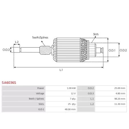 Induit démarreur pour DENSO 4280007200, 4280007210, 4280008331, 4280008332