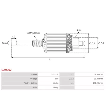 Induit démarreur pour NIKKO 0230001400, 0230001410, 0230001430, 0230001530, 0230001550