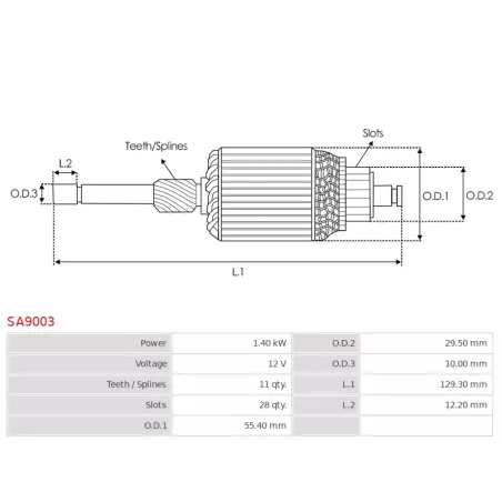 Induit démarreur pour FORD 93BB11000HB, 93BB11000JB, 93BB11000KA, 93BB11000KB