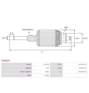 Induit démarreur pour NIKKO 0230003150, 0230003151, 0230003152, 023000