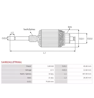 Induit démarreur pour MAHLE MS278, MS282, MS307, MS345, MS346