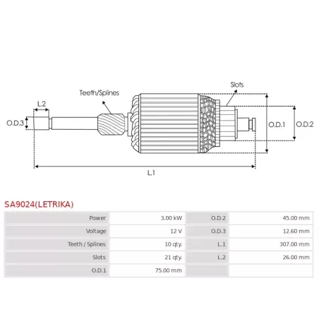 Induit démarreur pour MAHLE MS278, MS282, MS307, MS345, MS346