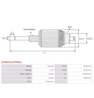 Induit démarreur pour MAHLE MS243, MS314, MS315, MS350, MS434