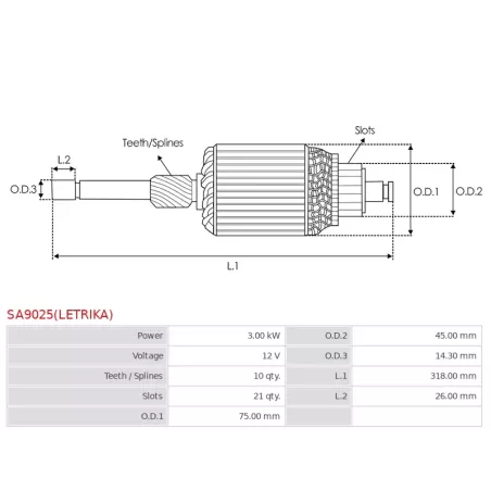 Induit démarreur pour MAHLE MS243, MS314, MS315, MS350, MS434