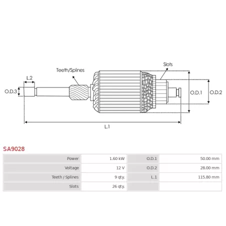 Induit démarreur pour MITSUBA SM61209, SM730-02