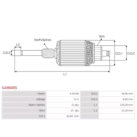 Induit démarreur pour ISKRA / LETRIKA 11131848, 11132009, 11132367