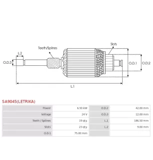 Induit démarreur pour ISKRA / LETRIKA AZG4810, AZG4811, AZG4813, AZG48