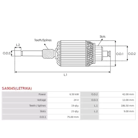 Induit démarreur pour ISKRA / LETRIKA AZG4810, AZG4811, AZG4813, AZG4815