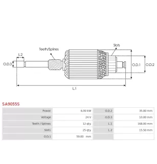 Induit démarreur pour PRESTOLITE M93R3016SE-VPP, M93R3018SE, M93R3025