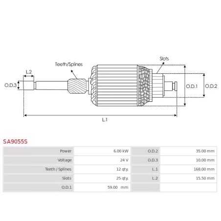 Induit démarreur pour PRESTOLITE M93R3016SE-VPP, M93R3018SE, M93R3025SE, M93R3026SE