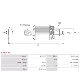 Induit démarreur pour ISKRA / LETRIKA AZE2202, AZE2219, AZE2224, AZE22