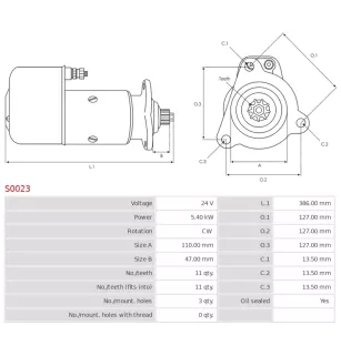 Démarreur 24V 5.40Kw 11 dents  DAF 0090690, 0365211R, 090671, 090690