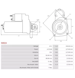 Démarreur 24V 6.70Kw 11 dents DELCO, 19070035, 19070037, 19084004