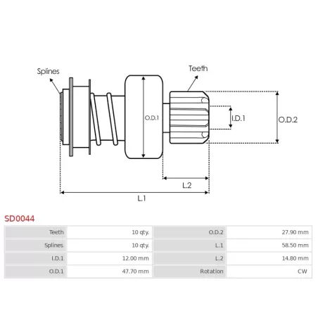 Pignon / lanceur démarreur pour BOSCH 0001110025, 0001110026, 0001110039, 0001110053