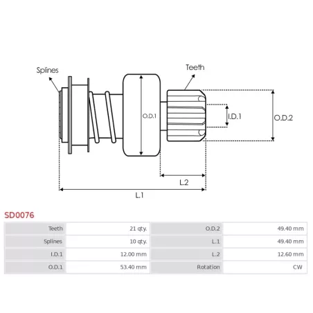 Pignon / lanceur démarreur pour BOSCH 0001107059, 0001107082