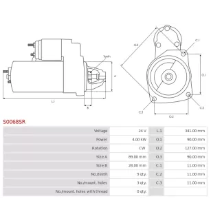 Starter 24v 4.0kW 9 Teeth Iskra / Letrika 11.130.491, AZJ3132