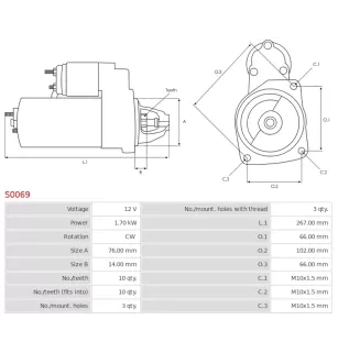 12V Starter 1.70 kW 9 Bosch 000110019 Zähne, 000110043, 000110064