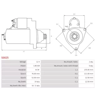 12 V Starter 1,80 kW 10 Boschzähne, 0001124001, 0001124002