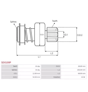 Pignon / lanceur démarreur pour BOSCH 0001125017, 0001125018, 00011250