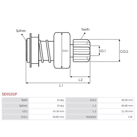 Pignon / lanceur démarreur pour BOSCH 0001230022, 0001230025, 0001230026