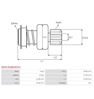 Pignon / lanceur démarreur pour BOSCH 0001109046