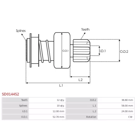 Pignon / lanceur démarreur pour BOSCH 0001109205, 0001109304, 0001109305