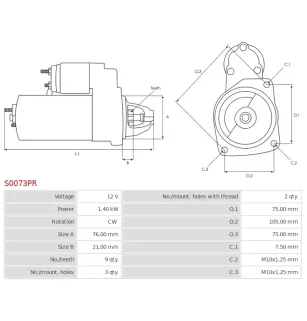 12V 1.4KW starter 11 Dent BMW 12411740373, 12411354823, 12411438696