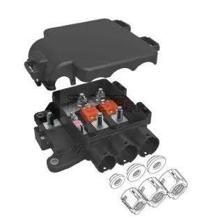 Caixa de proteção elétrica + distribuição para 1 fusível MIDI + 2 fusíveis MEGA