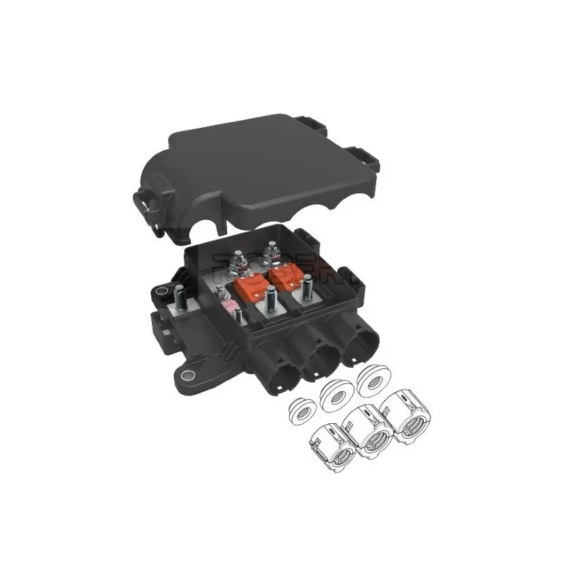 Caixa de proteção elétrica + distribuição para 1 fusível MIDI + 2 fusíveis MEGA Caixa de proteção elétrica + distribuição para 1 fusível MIDI + 2 fusíveis MEGA