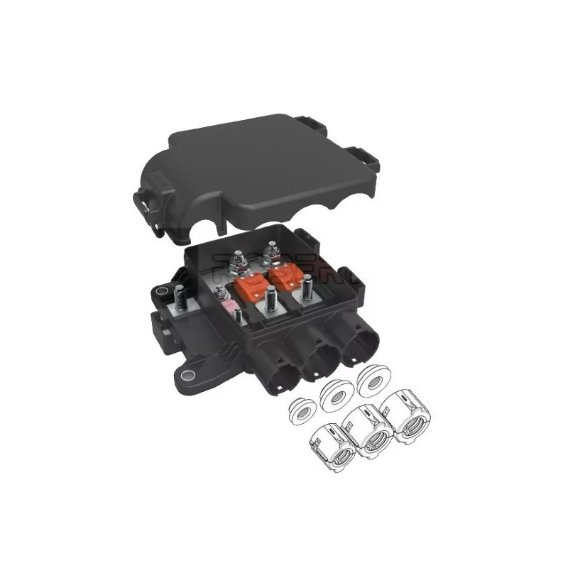 Scatola di protezione elettrica + distribuzione per 1 fusibile MIDI + 2 fusibili MEGA Scatola di protezione elettrica + distribuzione per 1 fusibile MIDI + 2 fusibili MEGA