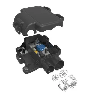 Caixa de proteção elétrica + distribuição para 1 fusível MIDI + 1 fusível MEGA