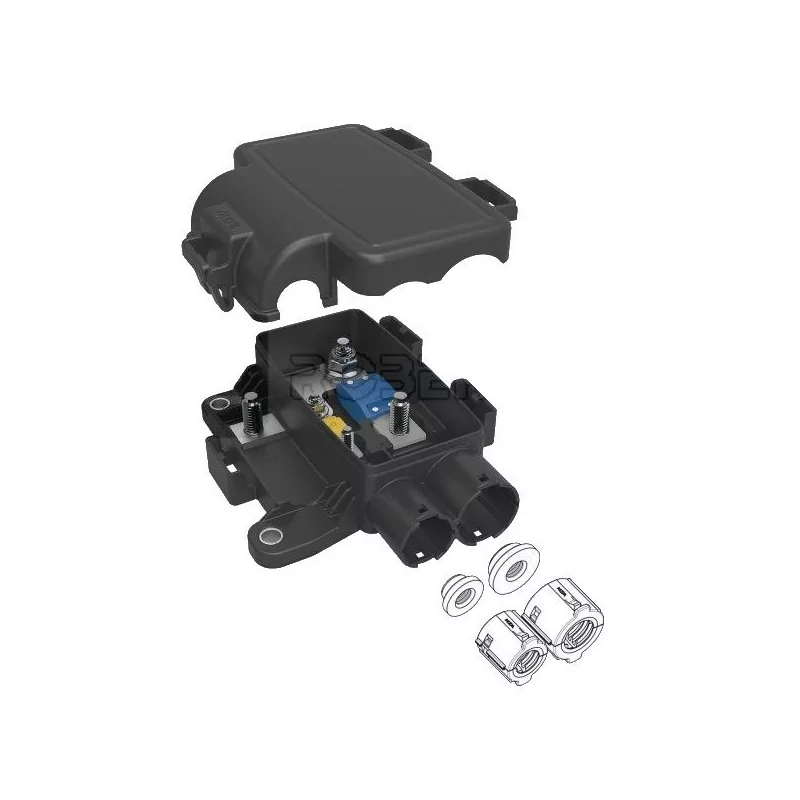 Caixa de proteção elétrica + distribuição para 1 fusível MIDI + 1 fusível MEGA