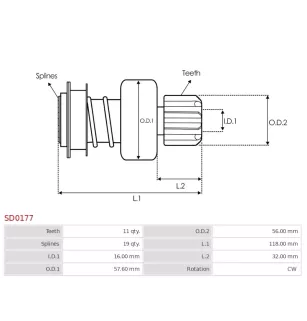 Pignon / lanceur démarreur pour BOSCH 0001125519, 0001125521, 00011256