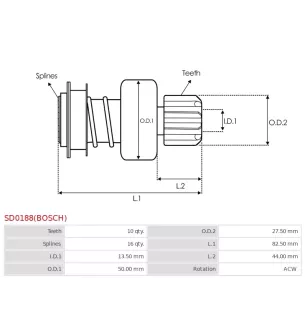 Pignon / lanceur démarreur pour BOSCH 0001123012, 0001123013, 00011230