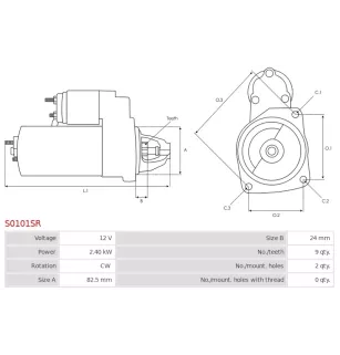 12V 2V Starter 2.40kW 9 Dent reemplaza a Bosch 0001109369, 0001109460