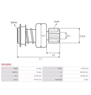 Pignon / lanceur démarreur pour BOSCH 0001110059, 0001110073, 00011100