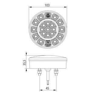 Kompaktes LED-Rücklicht – 10/30 Volt – ø 103 x Dicke 44 mm – IP67