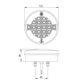 Luz traseira LED compacta - 10/30 Volts - ø 122 x Espessura 44 mm - IP67