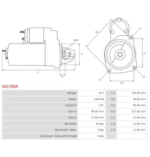 Démarreur 24V 4.00kW 10 dents BOSCH 0001231017, 0001231045, 0001263001