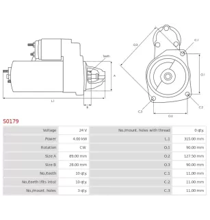 Démarreur 24V 4.00kW 10 dents AS-PL S0179, BOSCH 0001231026, 0001231027, 0001251005, 0001251006