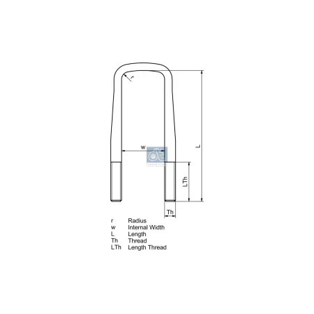 Bride de ressort, r: 25 mm, R: 130 mm, M30 x 3,5, LTh: 90 mm, L: 404 mm, w: 95 mm, 10.9 Pour Scania L, P, G, R, S-Serie